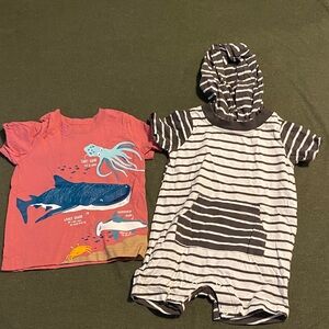 Carters Sea Life Tee & Striped Hooded Romper